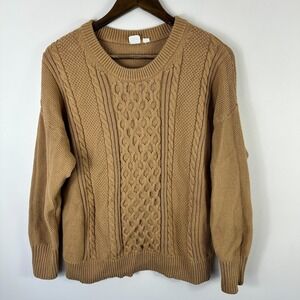 Gap Cable Knit Sweater  Womens XL Tan Long Sleeve Pullover Crewneck Fisherman